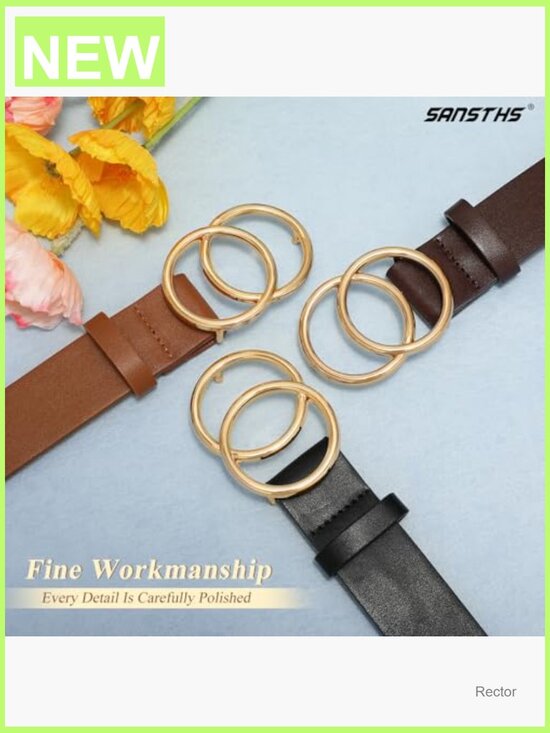 3 Pack Women Belts for Jeans Pants Dresses, Double O-Ring Gold Buckle